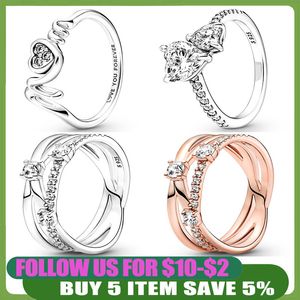 925 zilveren vrouwen passen Pandora Ring Originele hartkroon mode ringen sprankelende drievoudige band Mom Pave Double Heart Crystal