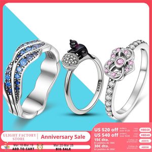 925 zilveren vrouwen passen pandora ring originele hartkroon mode ringen blauwe kleur zirkoon roze hart oneindige anillo zwarte kat met breien wollen bal