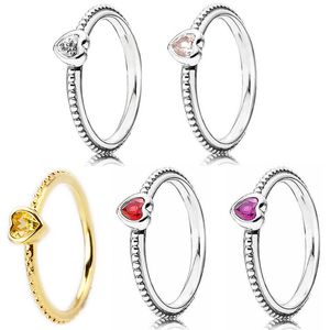 925 zilveren vrouwen passen Pandora Ring Original Heart Crown Fashion Rings Golden Shine One Love Golden-Red Synthetic