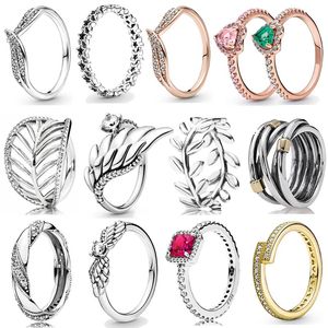 925 Argent Femmes Fit Pandora Anneau Original Coeur Couronne Anneaux De Mode Élevé Coeur Éternité Entrelacé Bandes De Corde Étoiles Asymétriques Feuilles