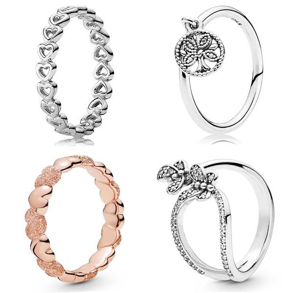 925 Mujeres de plata Fit Pandora Ring Original Heart Crown Anillos de moda Rose Matte Brilliance Linked Love Hearts Tree Of Love