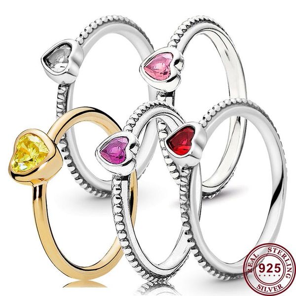 925 Silver Women Fit Pandora Ring Original Heart Crown Crown Rings Couverte Romantic Crystal Love Girl Pan Ring De mariage Cadeau