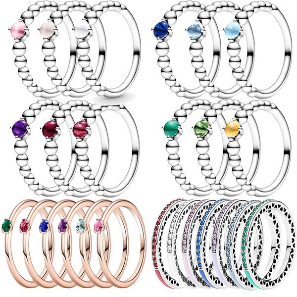 925 argent femmes Fit Pandora bague originale coeur couronne mode anneaux or Rose coeur douze pierres de lune clair Zircon mousseux CZ