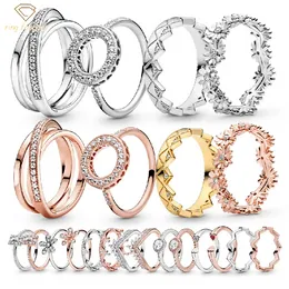 Anéis femininos de prata 925 fit pandora originais coração coroa moda anel princesa tiara coroa anel margarida anel amor cintilante