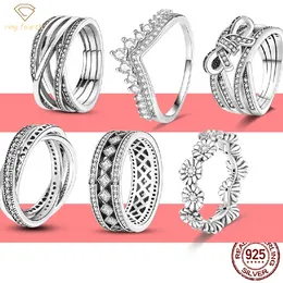 925 Zilveren Vrouwen Fit Pandora Ringen Originele Hart Kroon Mode Ring Trendy Prinses Oneindige Bloem Kroon Sprankelende Liefde