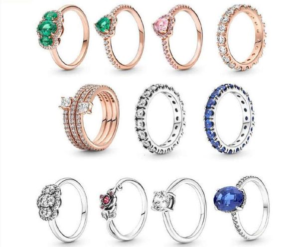 Las mujeres de plata 925 se ajustan al anillo Pandora El nuevo temperamento de plata 925 Ins Rose de Weimei Pan es dulce y bien clavado con amor por el anillo apilado de circón Anillos chinos