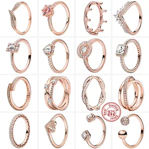 925 zilveren vrouwen fit ring originele hartkroon mode ringen kroon multi -layer sprankelende roségoud