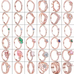 925 zilveren vrouwen passen Pandora Ring Originele hartkroon mode ringen kroon ventilator hart zirkoon mousserende meerlagige roosgouden ronde geluk