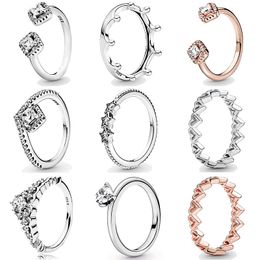 925 zilveren vrouwen passen Pandora Ring Originele hartkroon mode ringen gepolijste kroon celestial stars square sparkle open