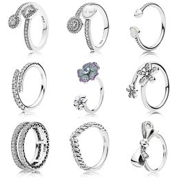 925 zilveren vrouwen passen Pandora Ring Originele hartkroon mode ringen plave pave Logo Signature Classic Lotus Rice Ear Bow Crystal Round