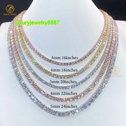 925 Zilver Geel Goud/Rose Verguld 3mm 4mm 5mm 6mm 6.5mm Iced Out Moissanite Tennis Ketting Moissanite Fabrikant