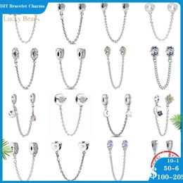 925 perles d'argent charmes pour pandora bracelets porte-bonheur concepteur pour femmes chaîne de sécurité chat papillon lune fleur couronne