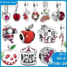 925 SIVER Perles Charmes pour Pandora Charm Bracelets Designer for Women Red Apple Pomme Santa Socks Home