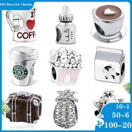 925 SIVER kralen Charms voor Pandora bedelarmbanden Designer voor vrouwen Coffee Cup Popcorn Milk Carton Cactus