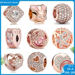 925 SIVER kralen Charms voor Pandora Charm Armbanden Designer voor vrouwen Sparkling vrije hand Hart Petaal Blaad Charms Rose Gold