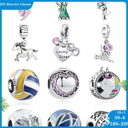 925 SIVER kralen Charms voor Pandora Charm Armbanden Designer voor dames charme theepot rok volleybal paard