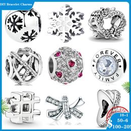 925 Charmas de cuentas de siver para Pandora Charm Bracelets Designer for Women Snowflake Bow Flower Silver 925 Charm