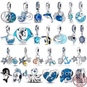 925 SIVER kralen Charms voor Pandora Charm Armbanden Designer voor vrouwen Ocean Seasphell Charms Plata de Ley 925 Silver Blue Dolphin Mermaid Tail