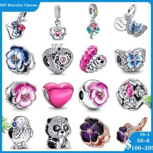 925 SIVER kralen Charms voor Pandora bedelarmbanden Designer voor vrouwen roze blauwe bloembrief vlinder charme