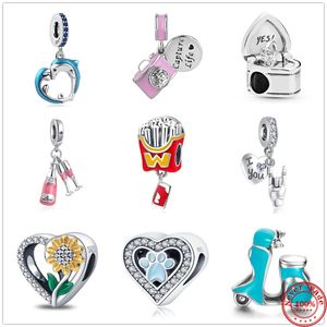 925 dijes de cuentas de plata para pulseras de pandora diseñador para mujeres Dolphin Fries Motorcycle Wine Camera Pendant