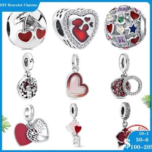 925 perles d'argent breloques pour bracelets à breloques pandora designer pour femme coupe cerise rouge fleur motif rayure ajourée