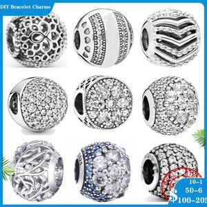 Breloques en perles d'argent 925 pour bracelets à breloques pandora de styliste pour femmes, motif floral, rayures ajourées