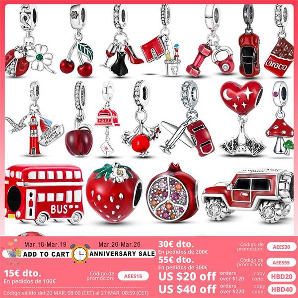 925 Charmas de cuentas de siver para Pandora Charm Bracelets Designer para mujeres Red Color Beads 925 Plata para joyas que hacen que Ladybug sea colgada