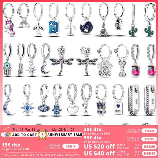 925 perles d'argent breloques pour bracelets à breloques pandora designer pour femmes Boucles d'oreilles créoles en forme de U Licorne Voyage Lune Pet Print Hamsa