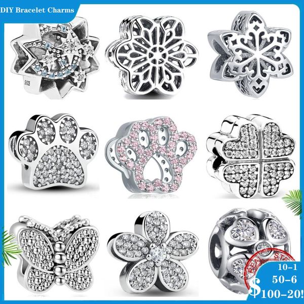 925 Charmas de cuentas de siver para Pandora Charm Bracelets Designer for Women Paw Butterfly Patrón de flores Cross Opción