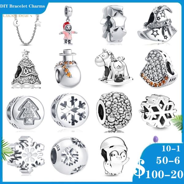 925 perles d'argent breloques pour bracelets à breloques pandora designer pour femmes flocon de neige arbre de noël chapeau cheval de troie bricolage perles fines