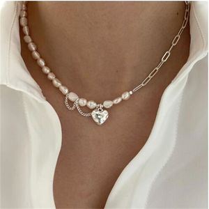 925 timbre collier pour femmes à la mode élégant asymétrie chaîne perles lisse amour coeur mariée bijoux amoureux cadeaux GC994