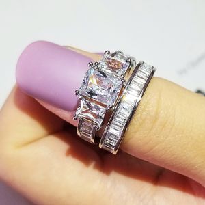 925 Gestempelde sterling zilveren ring sets Bijoux volledige Afrikaanse kristal hartsteen ringen romantische bruiloft chioce