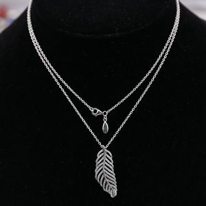 925 Sterlin Silver Feather Charm Pendant Necklace Q0531