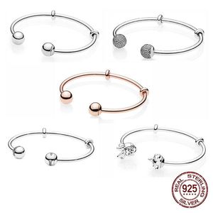 925 Sterling Fit Original Pandora Charms Heart T-Bar Cuff Sparkling Disc Clasp Snake Chain Bracelet Women Jewelry339c