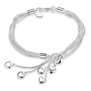 925 Sterling Sier Tassel Heart Charm Armband Bangle voor Vrouwen Meisjes Party Bruiloft Sieraden Pulseras Mujer SL256