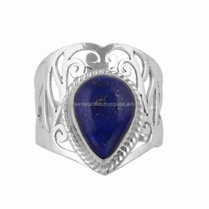 Bague cabochon lapis lazuli vintage sier sterling 925