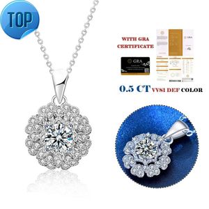 925 sterling zilver 0.5ct Moissanite bloem hanger ketting voor vrouwen sieraden leverancier mode luxe sierlijke statement ketting