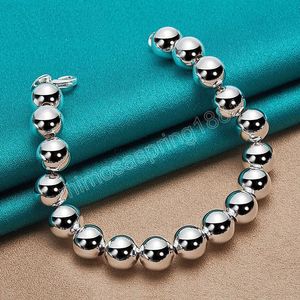 925 argent Sterling 10mm boule creuse perles chaîne Bracelet pour femme mariage fiançailles charme mode fête bijoux