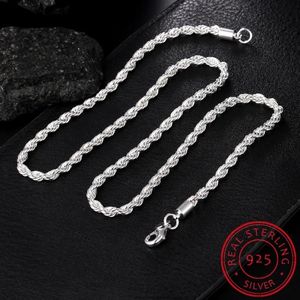 Collier en argent Sterling 925 pour femmes et hommes, chaîne en corde ed de 4mm, 16, 18, 20, 22, 24 pouces, à la mode, breloque de mariage, bijoux 2393