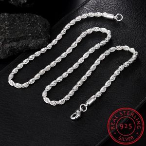 Collier en argent Sterling 925 pour femmes et hommes, chaîne en corde ed de 4mm, 16, 18, 20, 22, 24 pouces, à la mode, breloque de mariage, bijoux 274n