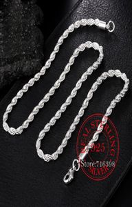 925 Sterling Zilver 1618202224 Inch 4mm ed Touw Ketting Ketting Voor Vrouwen Man Mode Bruiloft Charme Sieraden9428613