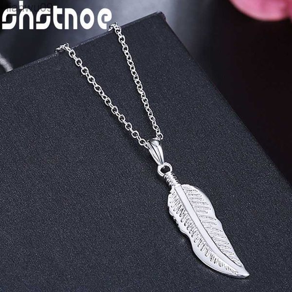 925 Sterling Silver 1630 Pouce Chaîne Plume Pendentif Collier Pour Les Femmes De Fiançailles De Mariage Cadeau De Mode Charme Bijoux L230704