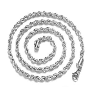 Collares de cadena de cuerda trenzada de plata de ley 925 de 2MM para mujeres y hombres, joyería de moda Hiphop 16 18 20 22 24 pulgadas