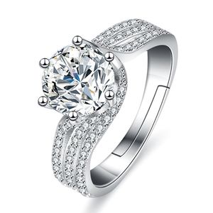 Anillos de compromiso de moissanita de plata de ley 925 de 3 quilates para mujer, anillo de eternidad de amor, anillo de corazón abierto ajustable para niñas y ella