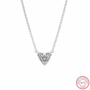 925 Sterling Silver 45cm Chaîne À Maillons Délicatement Frosty Glittering Heart of Winter Collier Colliers pour Femmes Fine Jewelry FLN047 Q0531