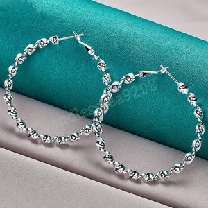 925 Sterling Silver 45mm Circle Wave Hoop Earring voor Woman Fashion Party Wedding Engagement Party Sieraden