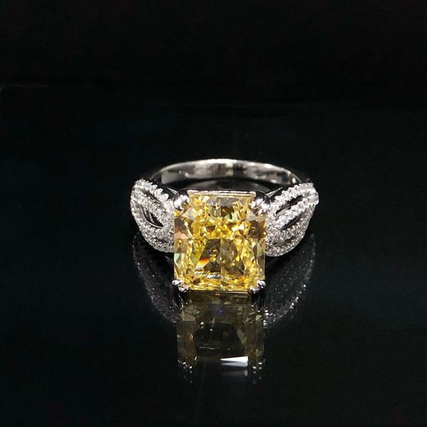 Anillos amarillos cuadrados de princesa de Plata de Ley 925 de 4ct para mujer, joyería fina clásica elegante con diamantes de alto carbono para mujer