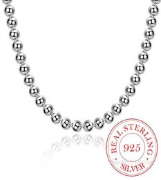 925 Sterling Zilver 4mm8mm10mm Gladde Kralen Bal Ketting Voor Vrouwen Trendy Bruiloft Engagement Sieraden Drop fdda8748262