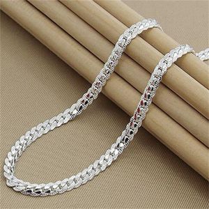 925 Sterling Zilver 5mm Side Chain 16/18/20/22/24 Inch Ketting voor Vrouw Mannen Mode Bruiloft Engagement Sieraden Gift