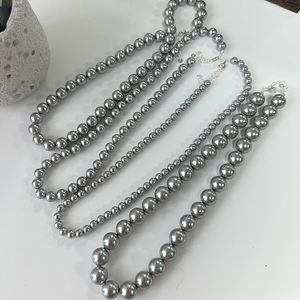 Collier de perles rondes en argent Sterling 925, 6/8/10/12mm, pour femmes, cadeaux de fête de mariage, perles grises, ras du cou, bijoux